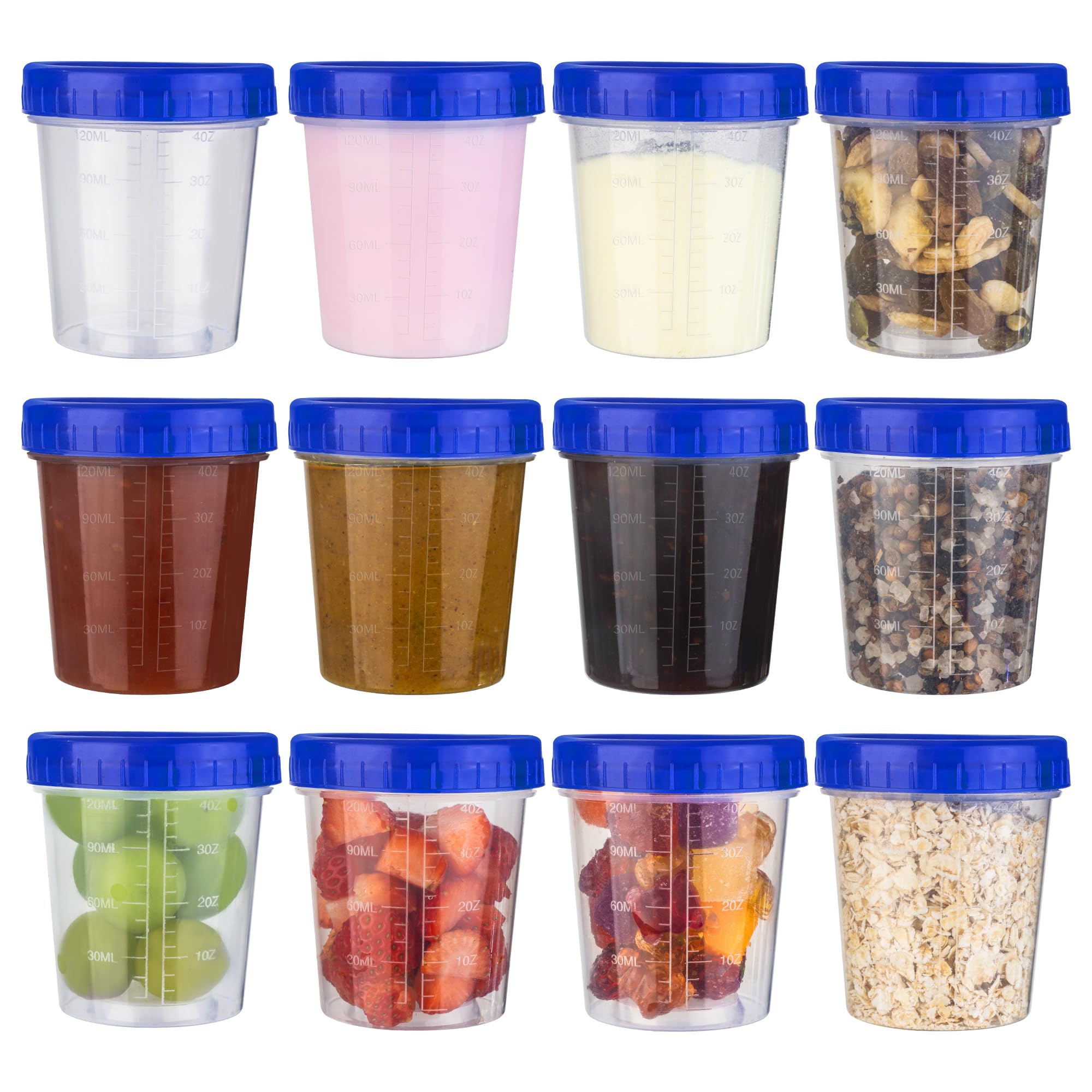 Deli Containers with Lids, 4oz Salad Dressing Container to Go, Dipping Sauce Cups Set With Top Twist on Lids Reusable for Lunch Box Work Trip 12 Pack