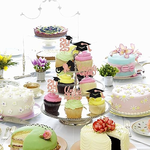 Miniatura 182 de Paquete de 24 adornos dorados para cupcakes de graduación 2025 con purpurina So Proud of You Done Diploma Graduation Cap Cupcake Picks Class of 2025
