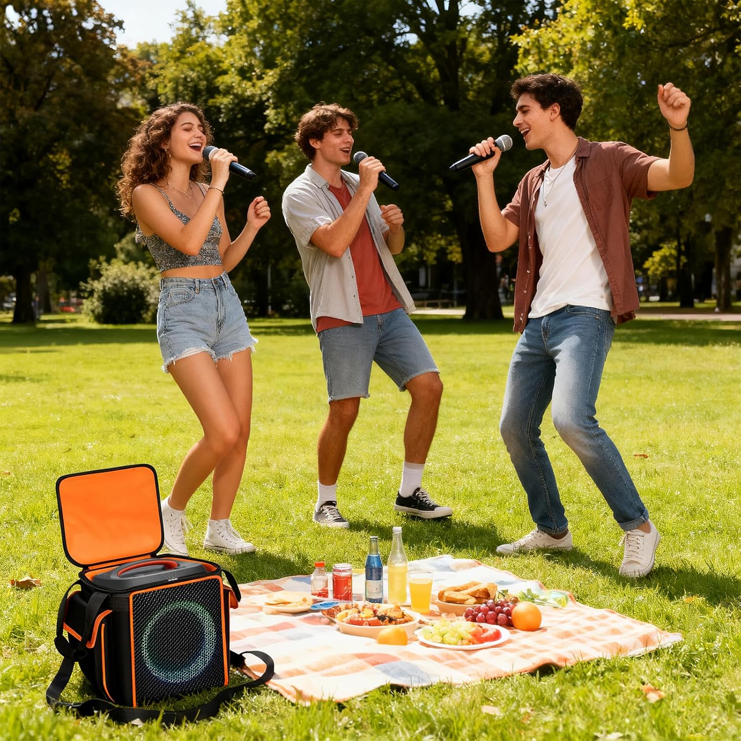 Carrying Case for JBL Partybox Encore Essential/Essential 2 Speaker, Portable Bluetooth Speaker Holder Bag with 2 Pockets for PartyBox Microphones, Charger, Cable and Accessories (Box Only) -Black - Image 9