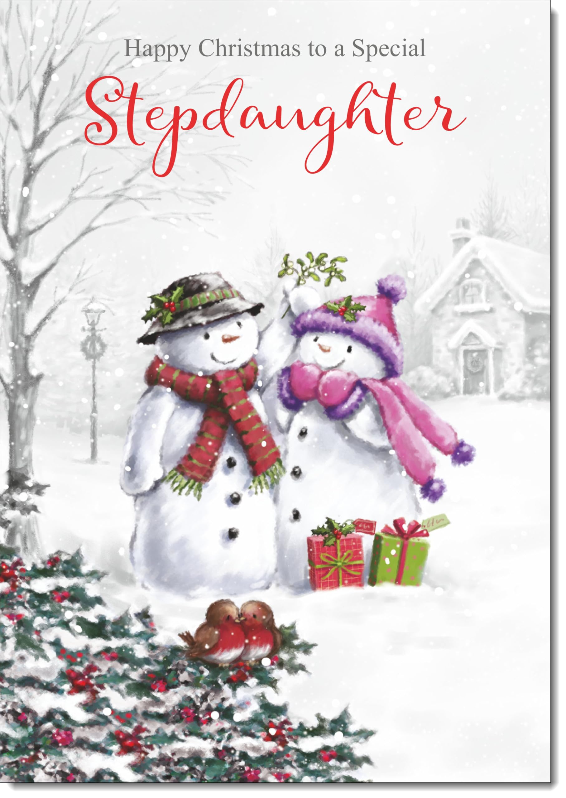 doodlecards Stepdaughter Christmas Card Two Snowmen Large A4 Size Christmas Card for Stepdaughter with Plain Envelope