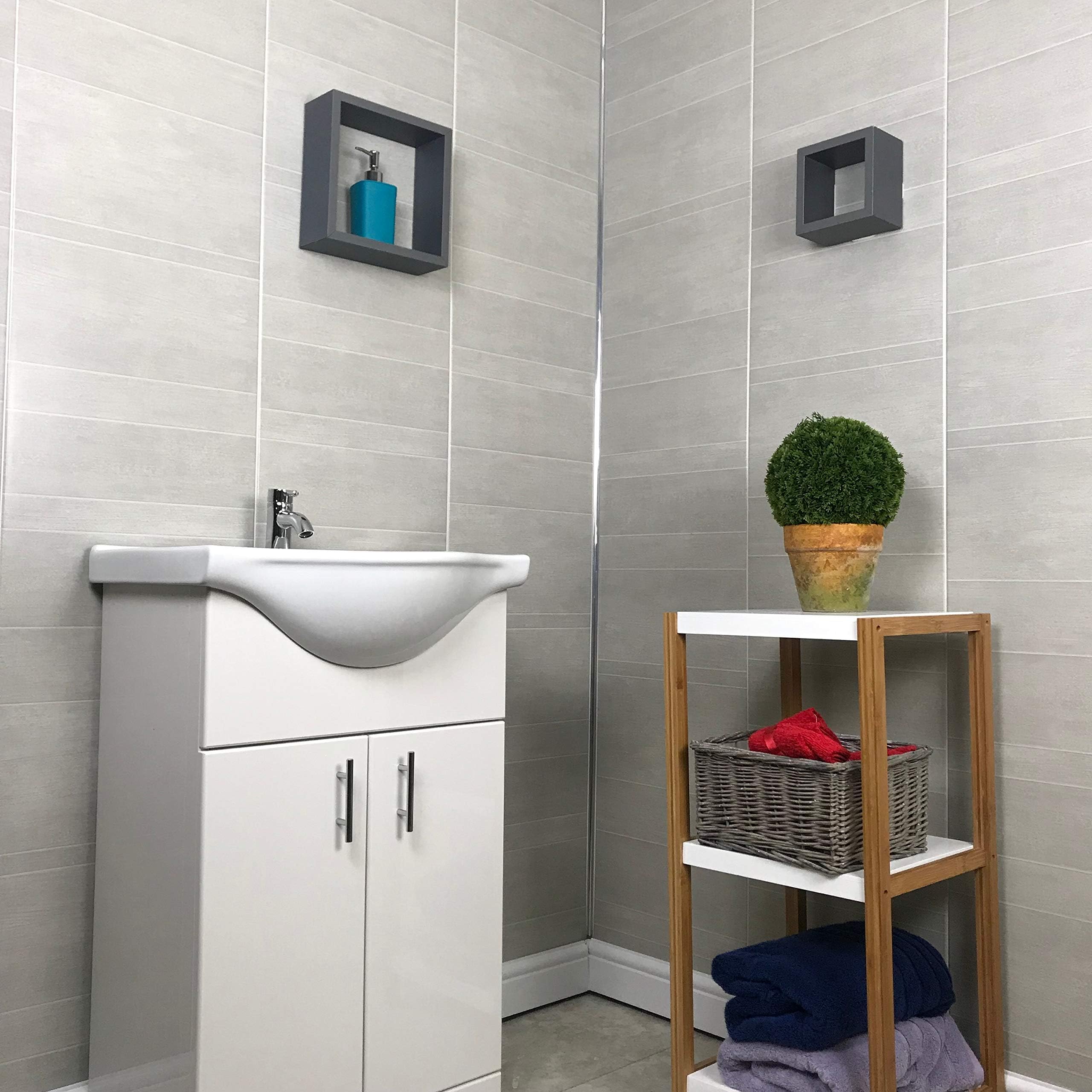 The Cladding Store Multi Tile Greystone 8mm Large Wet Wall Plastic Shower Panels Bathroom PVC Cladding (8 Panels)