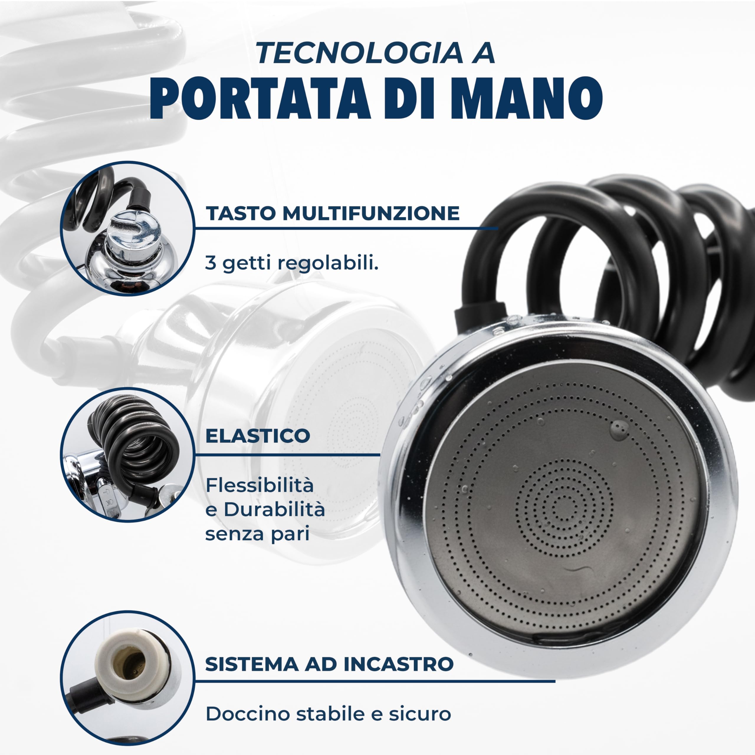 Prolunga Rubinetto con Doccetta Universale, 3 Getti Regolabili, Tubo Elastico Estensibile fino a 65 cm, Filtro Integrato - 4