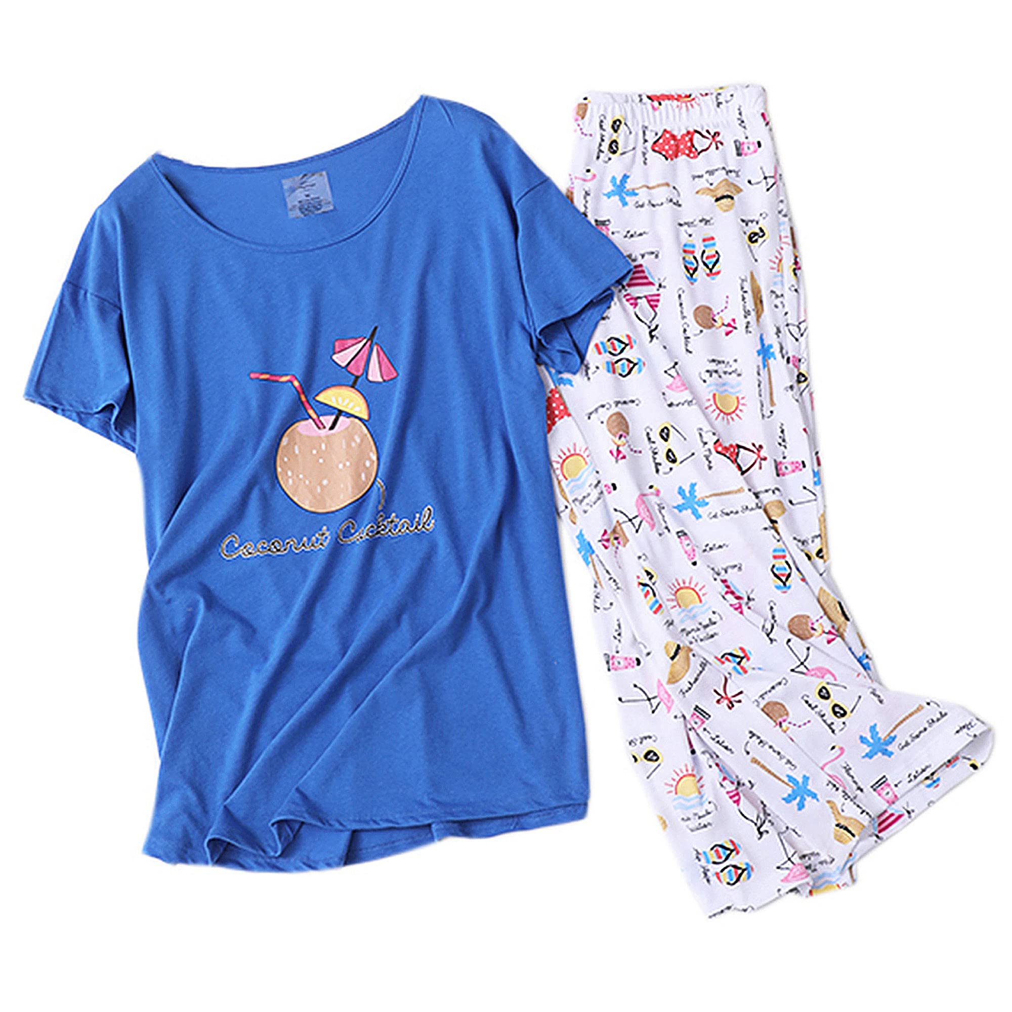 Women Pajama Set Sleepwear Tops with Capri Pants Casual and Fun Prints Pajama Sets