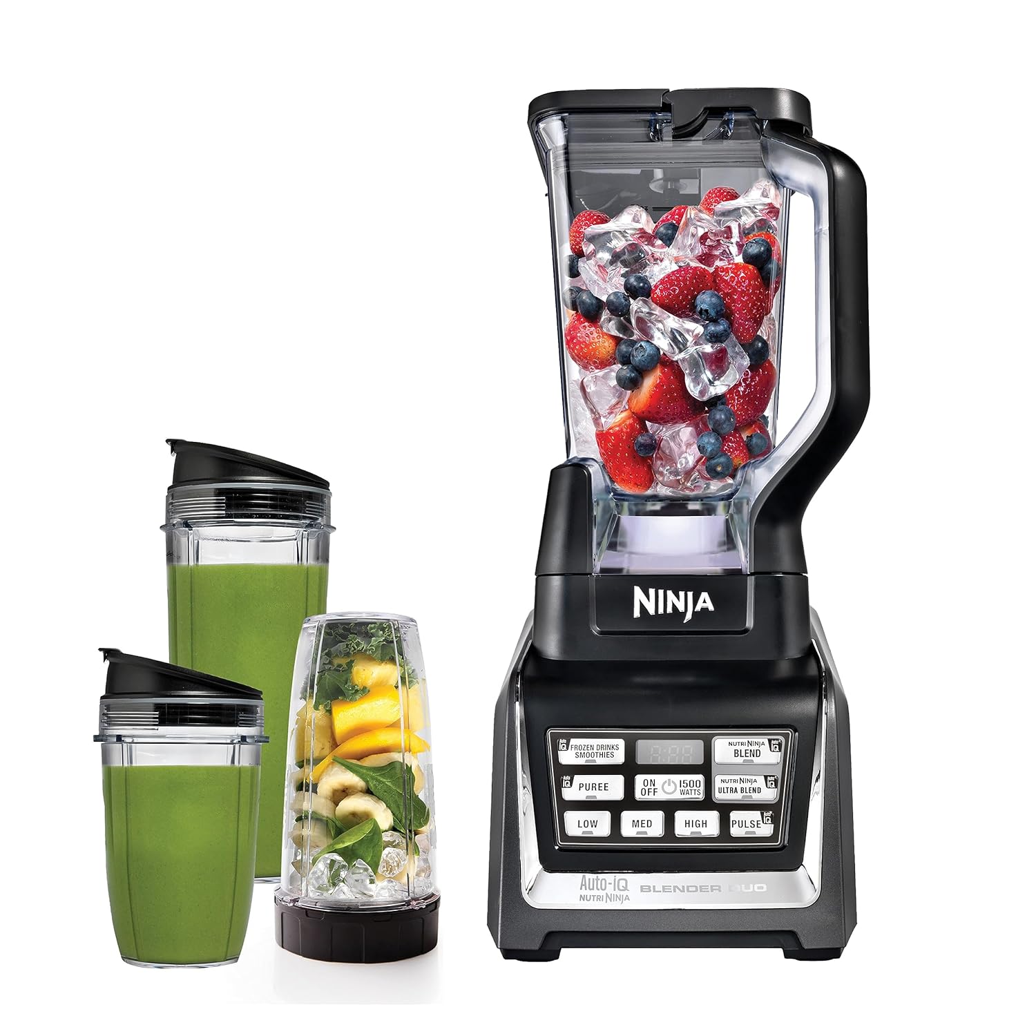 Ninja BL642 Nutri Ninja Personal & Countertop Blender with 1200W Auto-iQ Base, 72 oz. Pitcher, and 18, 24, & 32 oz. To-Go Cups with Spout Lids, For Smoothies, Shakes & More, Dishwasher Safe, Black image 1