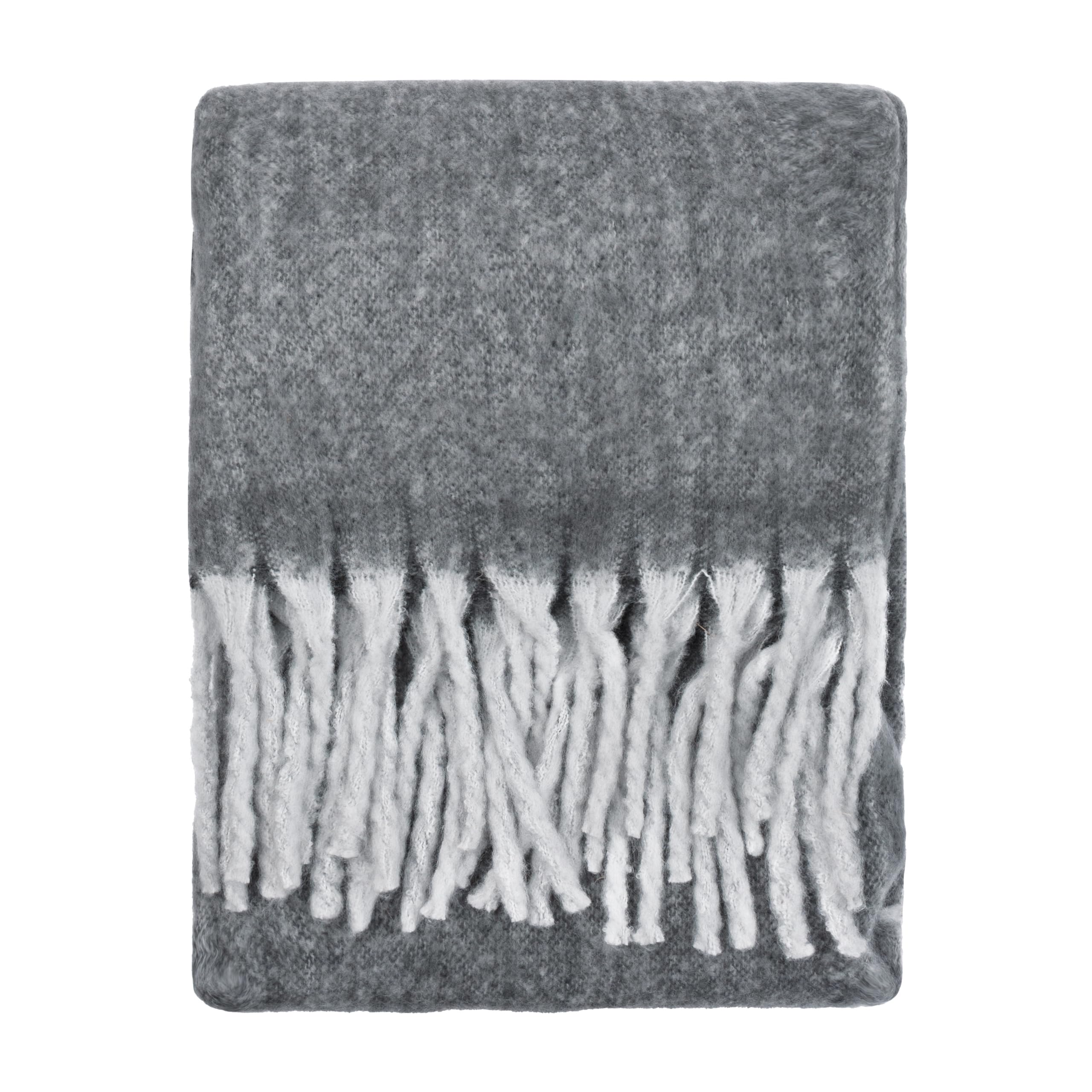 Furn. Charcoal Cozy Throw – Soft Textured Woven Blanket With Tassels ( - 140X180cm)