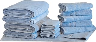 Mosobam 14 Piece Luxury Turkish Bath Towel and Mat Bundle, Allure Blue | 4 bath towels, 4 hand towels, 4 washcloths and 2 bath mats, 700 and 1000 GSM bamboo-viscose and Turkish cotton blend