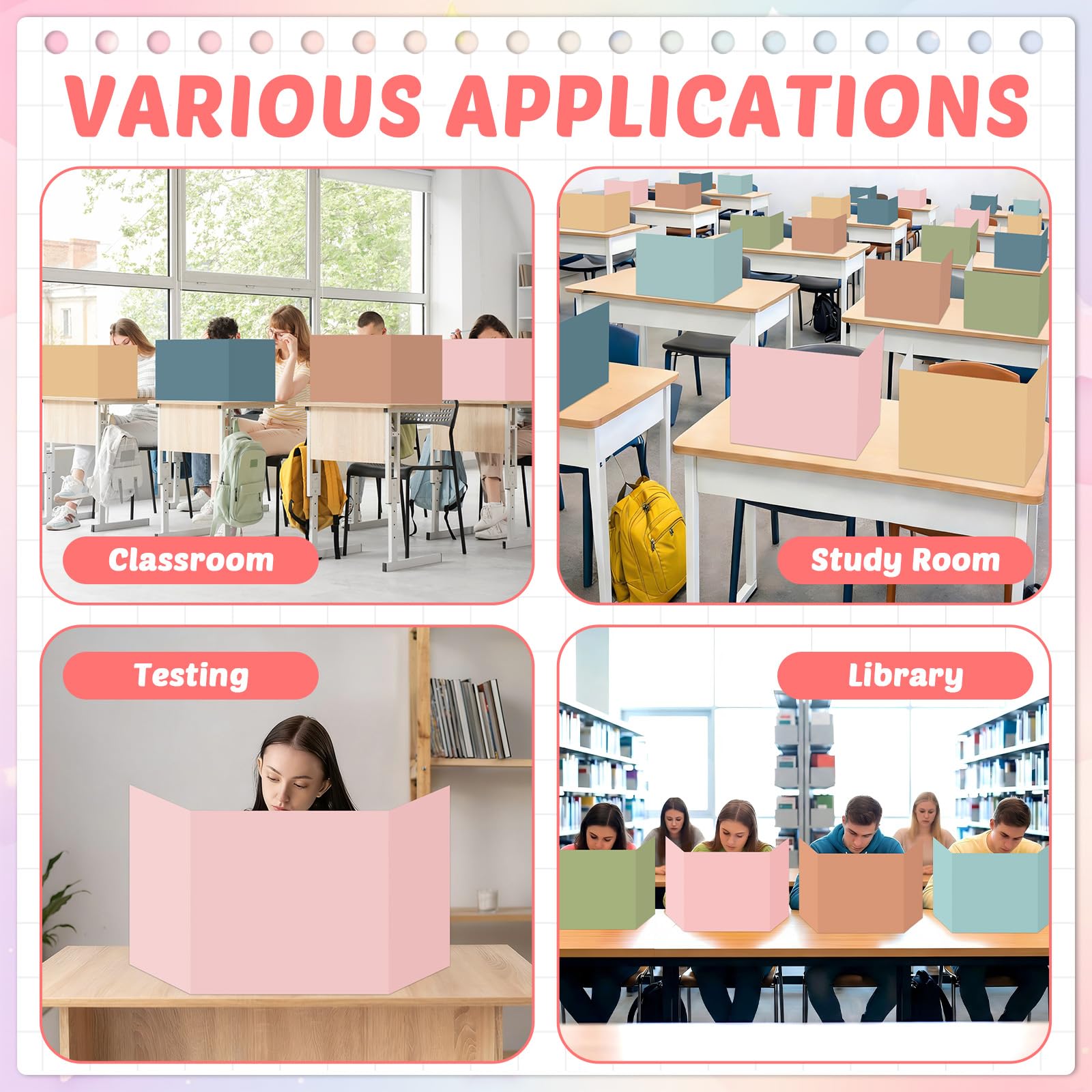 Confezione da 30 divisori da scrivania per studenti, in stile bohémien, per la privacy, impermeabili, per studio, divisori per test, privacy, scudi, cartelle per aule scolastiche, forniture per