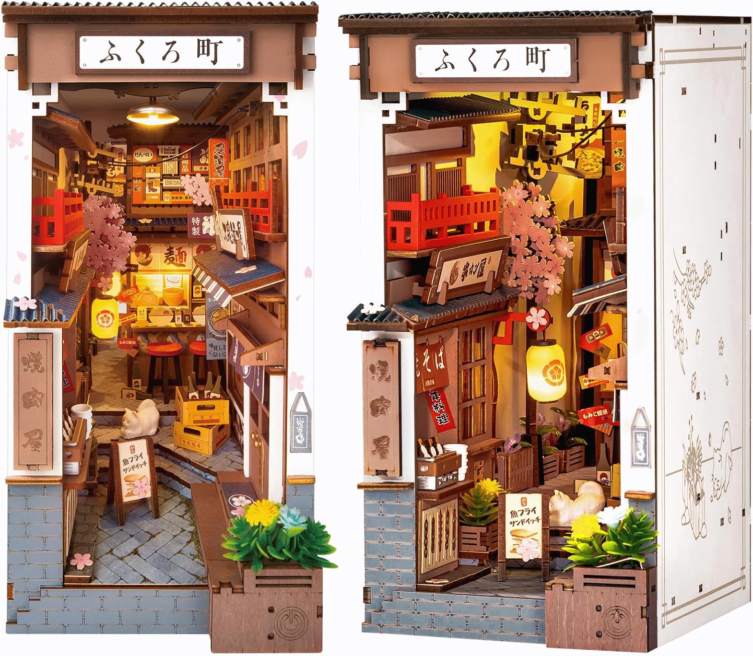 Rolife DIY Book Nook Kits for Adults, Miniature Dollhouse Booknook Kit, 3D Wooden Puzzle Creative Decorative Bookends Bookshelf Diorama Insert Crafts Hobbies Gifts (Sakura Wine Alley)