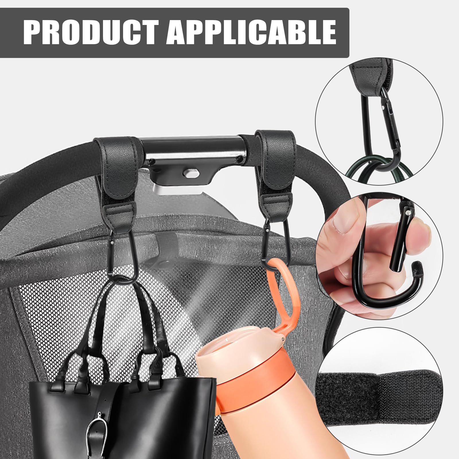 4 Pcs Leather Buggy Clips,Pram Hook Clip,Pram Rocker Clip for Bags,Buggy Bike Rocker Clip,Universal Pram Accessories for Pushchair,Shopping Bag,Backpack - Image 3