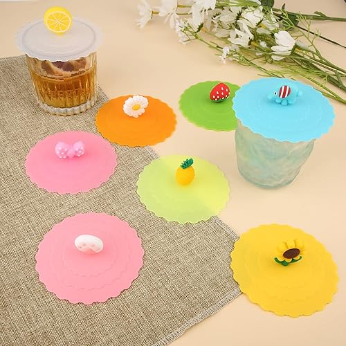 Miniatura 3 de KINBOM 8 tapas de silicona para tazas, cubierta de silicona antipolvo, bonitas tapas de silicona reutilizables para tazas, vasos de cerveza,