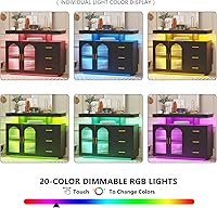 Vista 5 de Gurexl Gabinete de buffet LED de 40 pulgadas con estación de carga inalámbrica, sensor automático RGB de 20 colores regulable con inducción