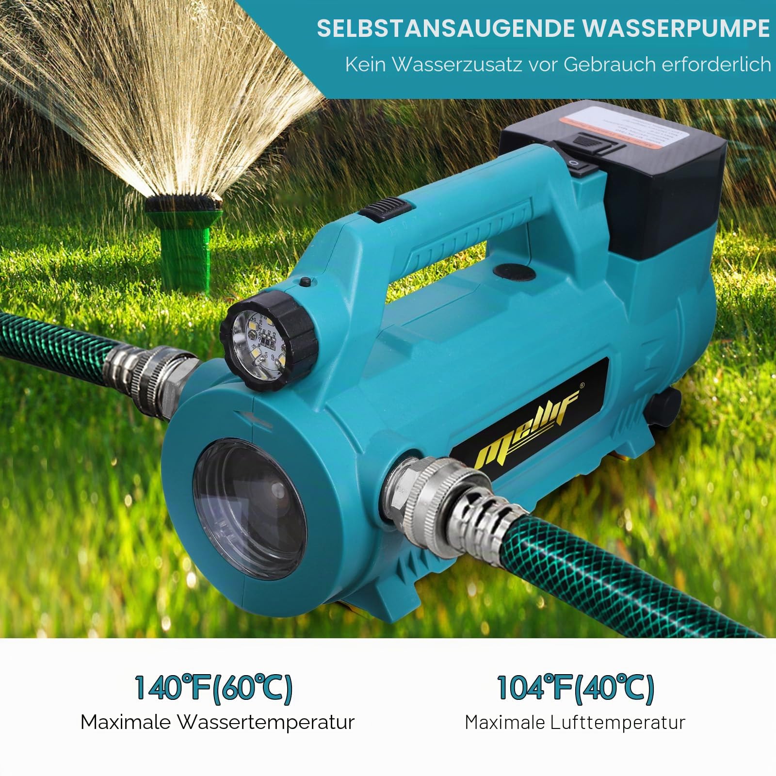 Mellif Wasserpumpe für Makita 18 V Akku, elektrische Gartenpumpe, kabellose tragbare selbstansaugende Pumpe, (nur Werkzeug, keine Batterie)