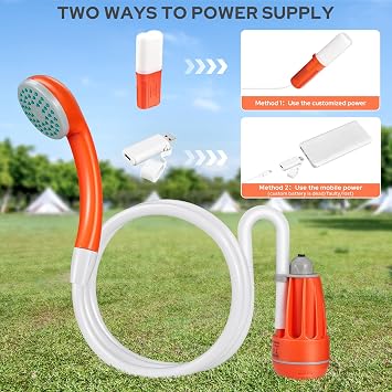 SPACEREST Portable Shower for Camping, 4400mAh Electric Portable Camping Shower with USB C Adapter, Outdoor Camp Pump with LED Camping Light, Multiple Power Supply Methods, for Hiking, Travel, Car