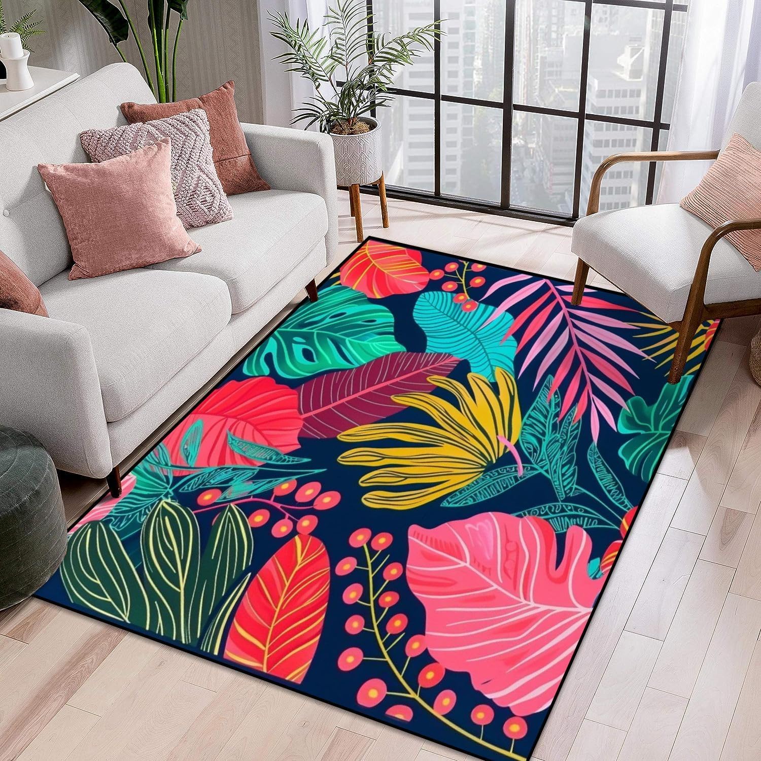 Tapis de chambre impression 3D feuilles tapis de sol antidérapant facile à nettoyer