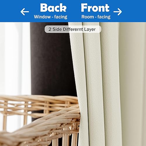 Miniatura 6 de Beauoop Cortinas 100% opacas de 84 pulgadas de largo, 2 paneles para dormitorio, sala de estar, lino beige, texturizado, oscurecimiento de la