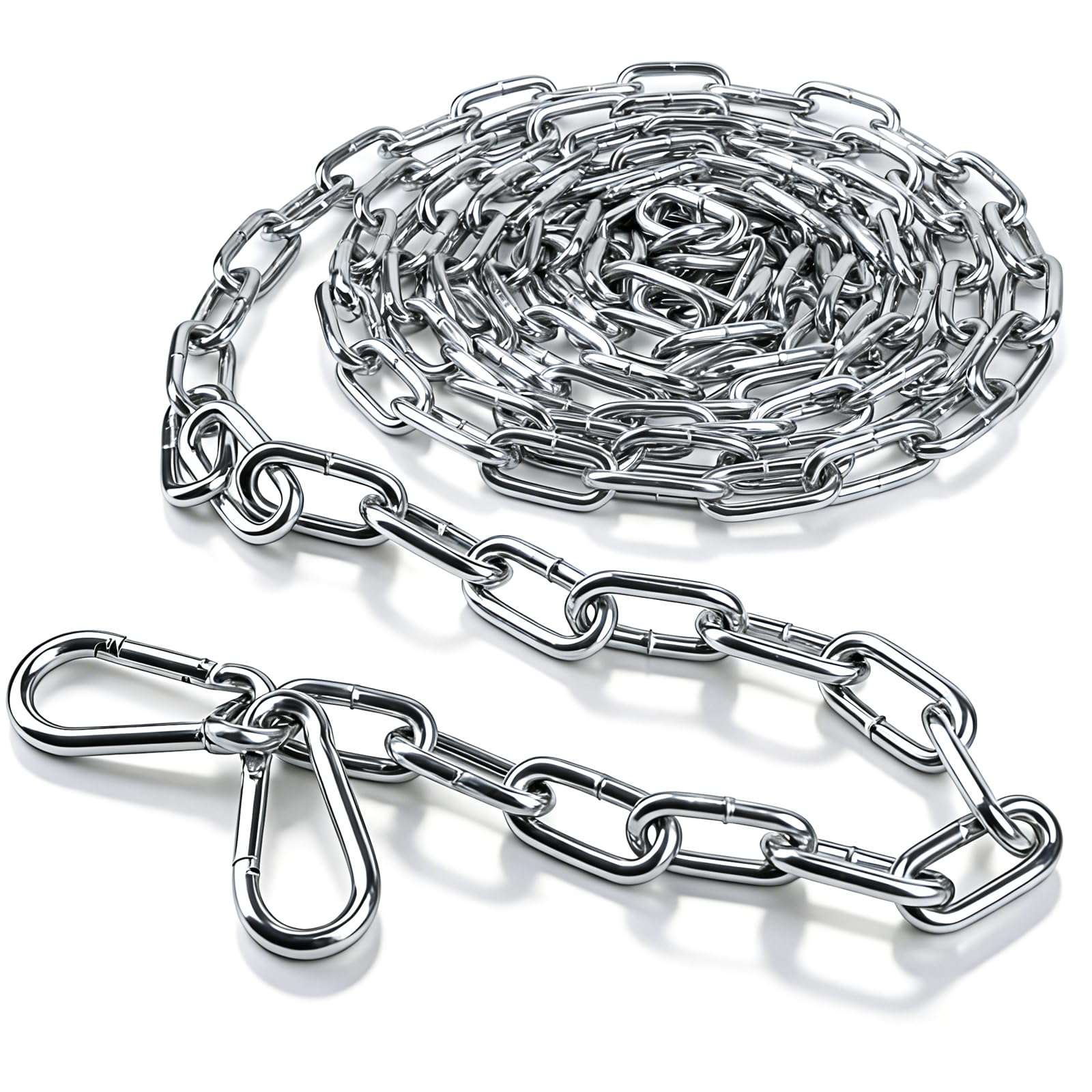 mawmuaw Metal Chain Heavy Duty, 2 Metre Galvanised Steel Chain 5 mm Thick Hanging Chains Link with Carabiner for Gate Padlocks Bicycle Outdoor Lifting Hanging Plants Swing Clothesline