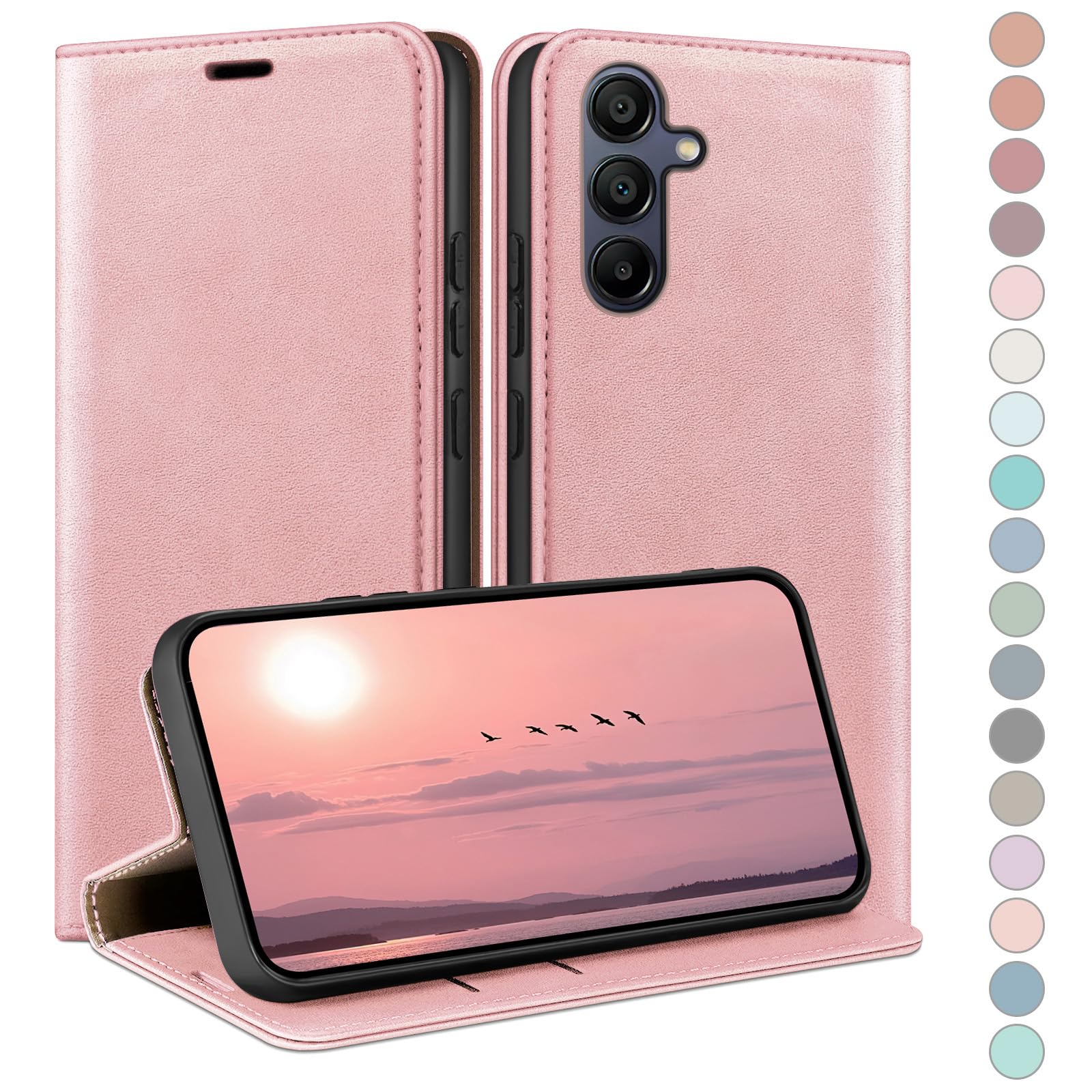 Coque Samsung Galaxy A14 5G avec RFID blocage étui portefeuille orange en cuir