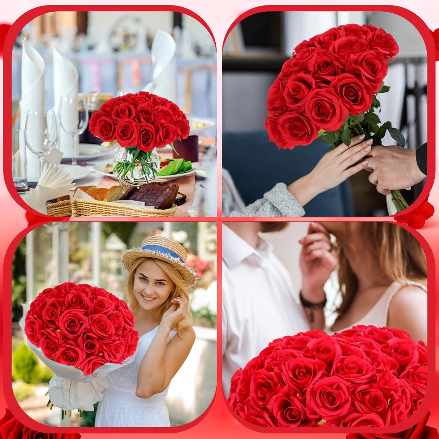 32 Pcs Red Artificial Flowers Roses Fake, Silk Flowers with Stems for DIY Wedding Gothic Bridal Shower Centerpieces Arrangements Tables Decorations - Image 7