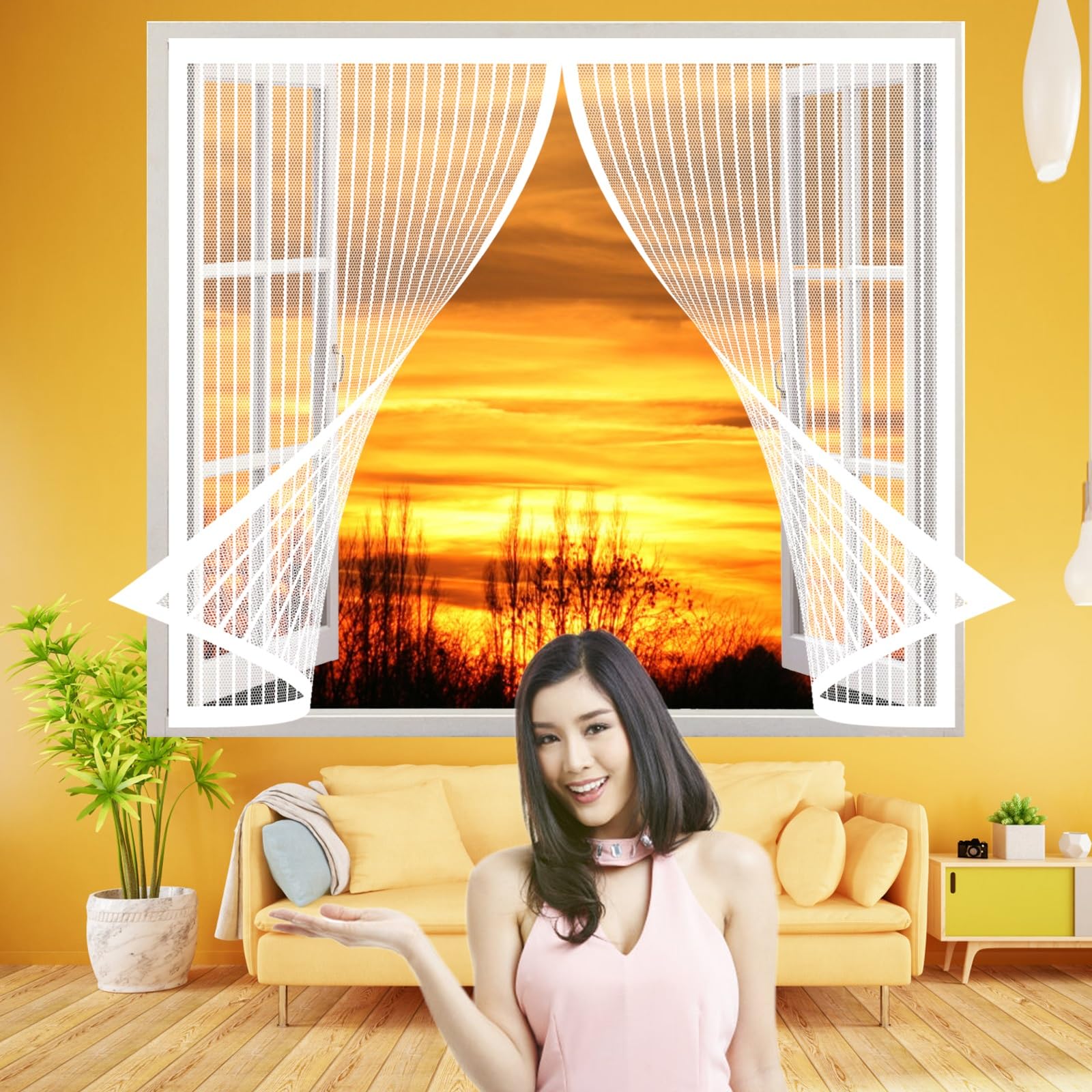 Amzero White Magnetic Fly Screen For Window Mesh 116 X 200 Cm(46 X 79Inch), Mesh Fly Mosquito Curtain, Lets Fresh Air In For Air Conditioning Room/Kitchen Window,