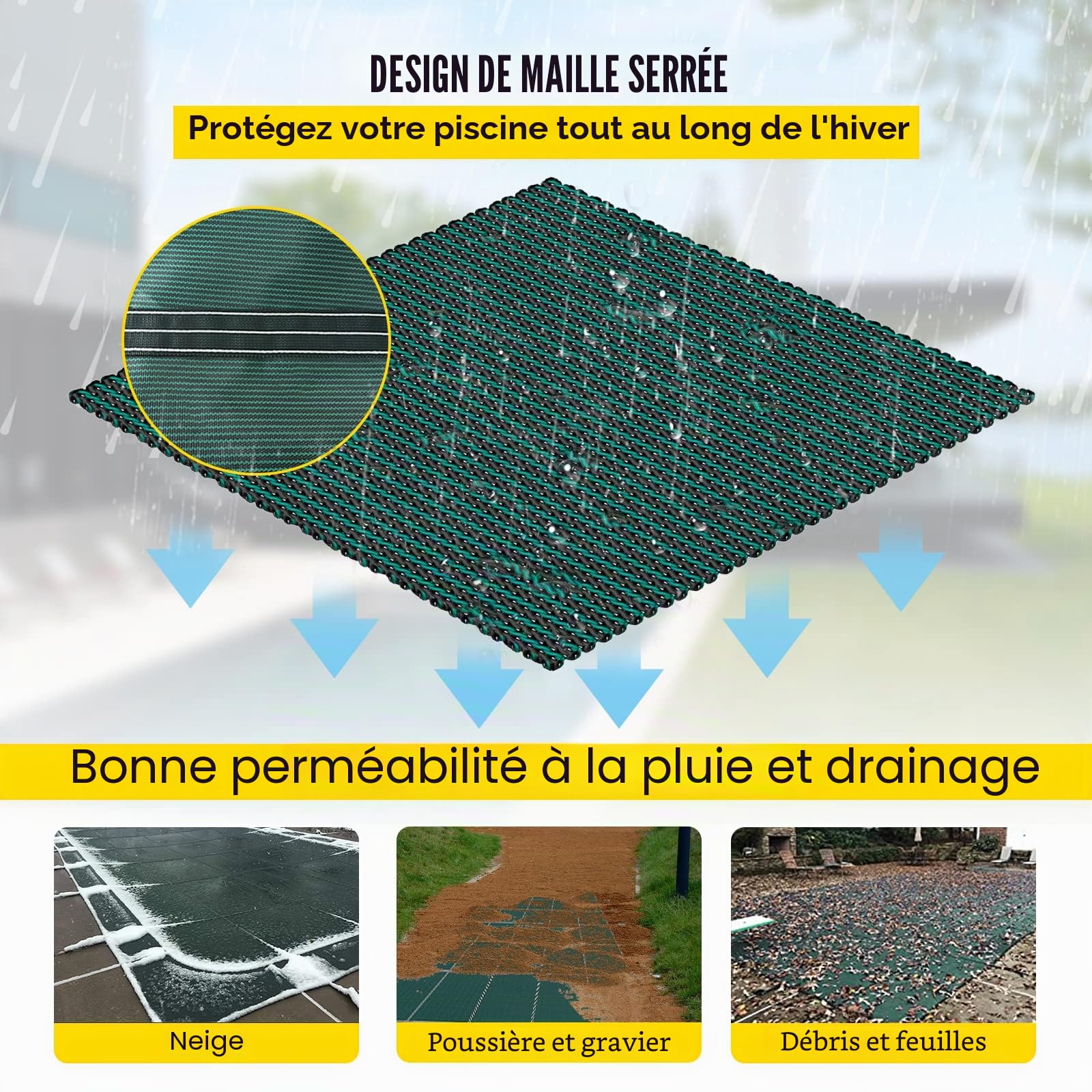 VEVOR Bâche Piscine Creusée 5,47x11,47 m PP Couverture Protection Piscine Rectangulaire contre Débris Neige Protège Piscine Maille Serrée Boulon Terre Laiton pour Piscines 4,87x11 m Maison Jardin Vert