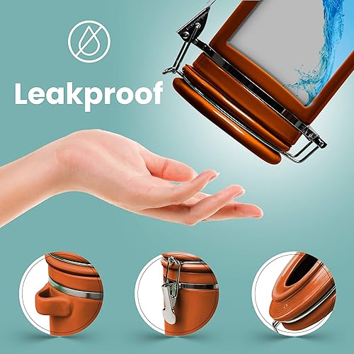 Miniatura 5 de Home Intuition Juego de 4 recipientes de cocina de cerámica con juego de cuchara de madera, recipientes herméticos, cierres de metal para una máxima