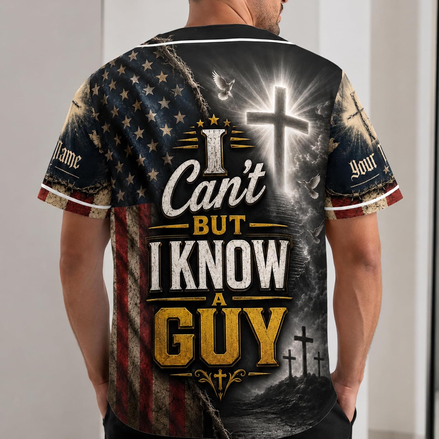 ThuhaTree Store Personalized I Can't But I Know a Guy Baseball Jersey Faith Gift