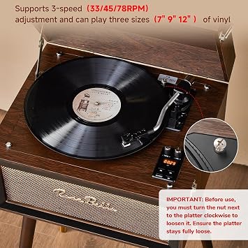 Vintage Standing Vinyl Record Player with Stand&Bluetooth Input