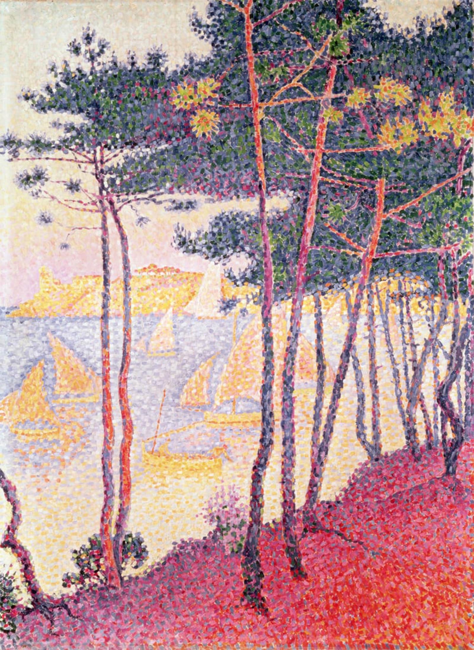 ARTXLXXBN Famous Prints Artwork Pictures Poster Painting Art Sailing Boats and Pine Trees by Paul Signac Artwork Landscape Pictures for Home Decor 60x90cm