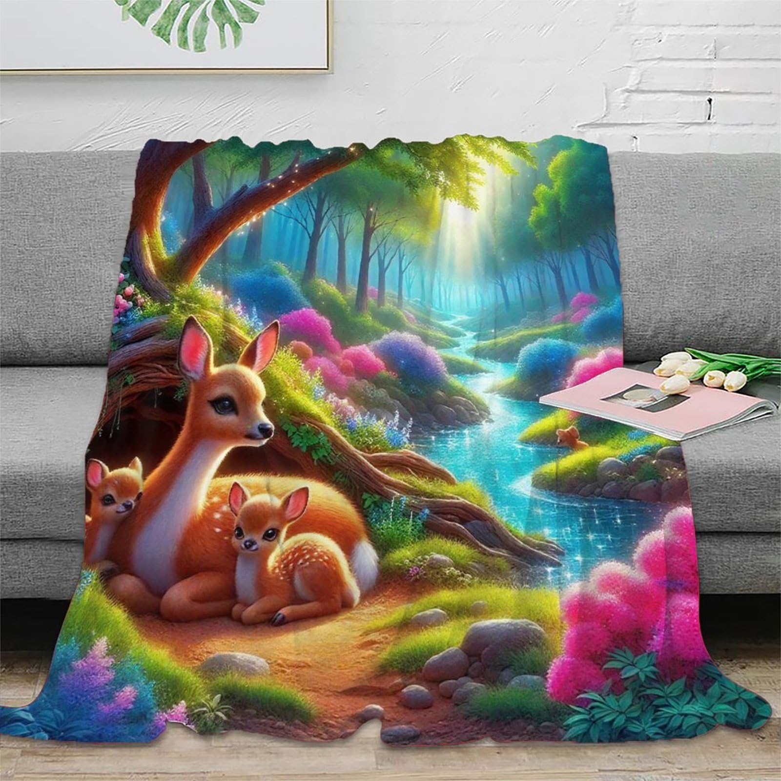 Couverture cerf impression 3D en microfibre douillette pour lit et canapé de 150x200cm