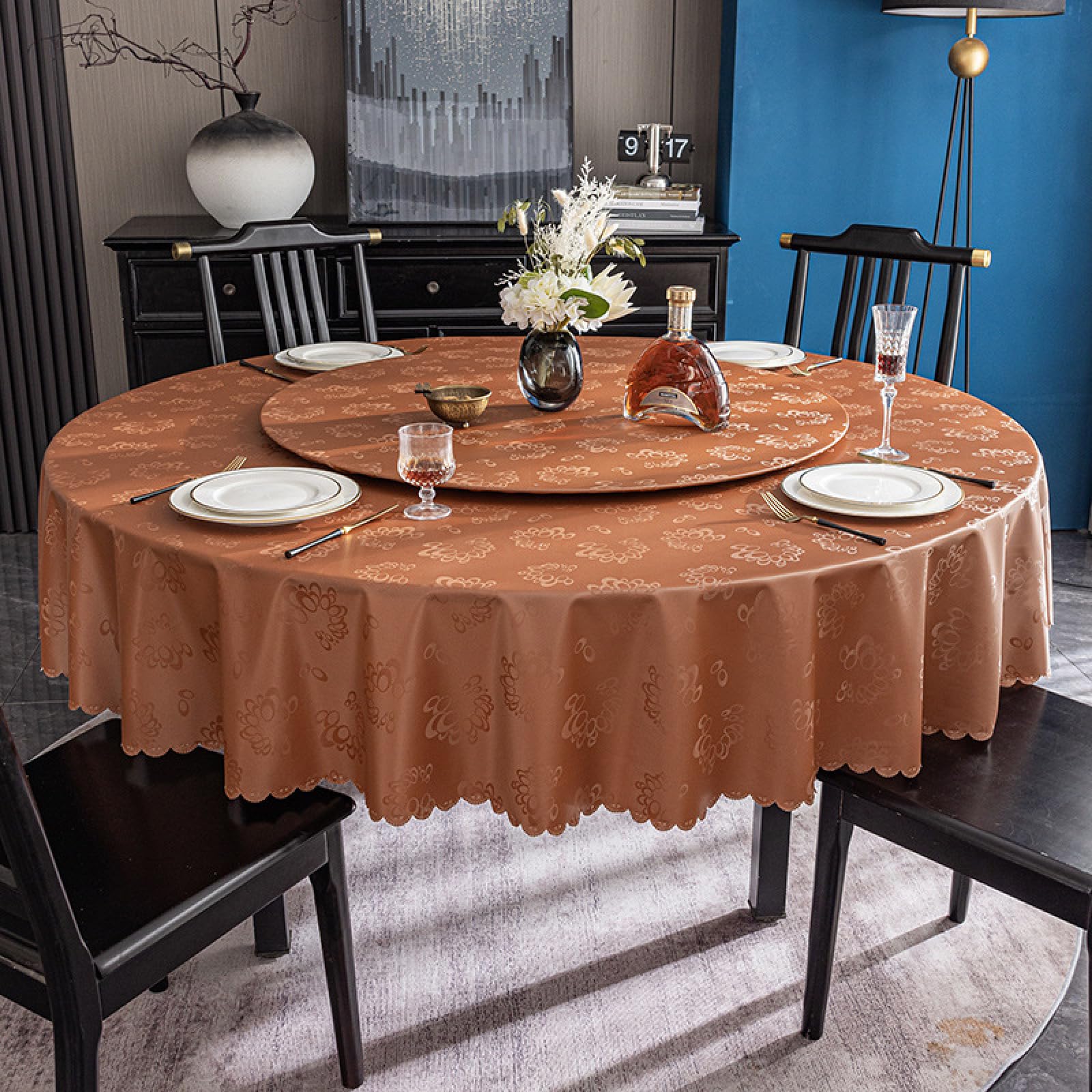 Nappe 180 cm PVC orange imperméable pour table de repas
