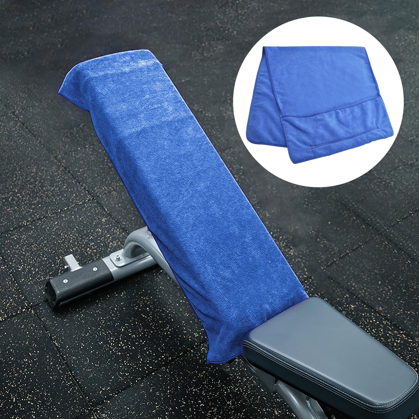 DAWRIS Toalla de fitness, toalla de deporte, 120 x 50 cm, microfibra con bolsillo con cremallera, grande, toalla de gimnasio, toalla de entrenamiento