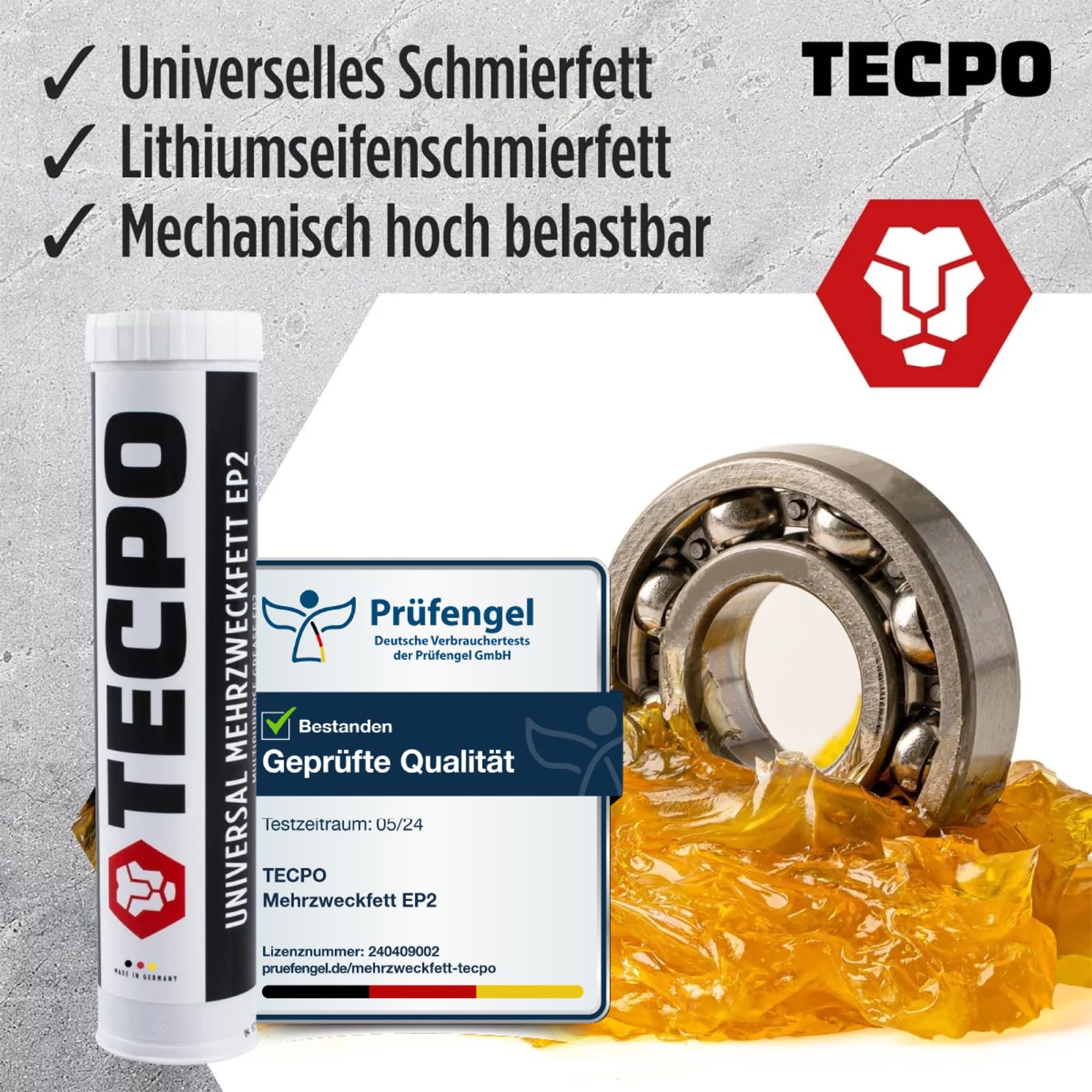 TECPO Grasa universal multiusos EP2 400 g, cartucho de grasa de litio, grasa universal, lubricación de coche, resistente al agua, grasa de litio KP2K-30 (30 x 400 g)