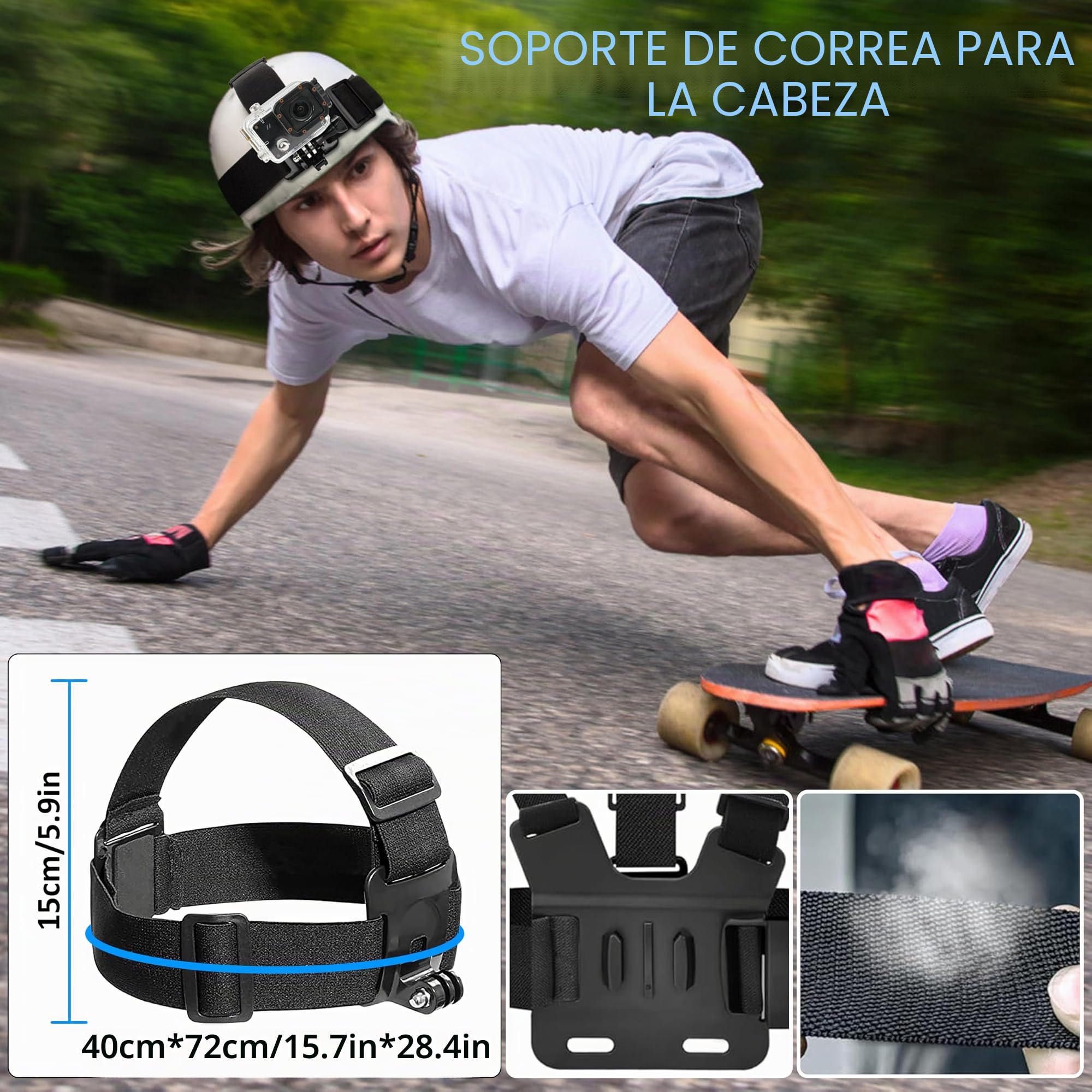 Accesorios de Cámara de Acción Kit 9-en-1, Arnés de Pecho + Arnés Banda Cabeza, compatibles con Gopro Hero 10/9/8/7/6/5/4 Insta360 dji SJCAM AKASO y Otras Soporte cámaras de acción