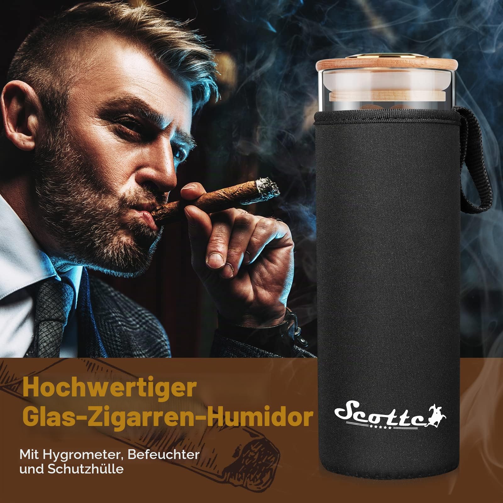 Scotte Zigarrenetui Humidor Geschenk-Box, Reise-Zigarrenschlauch für 5 Zigarren