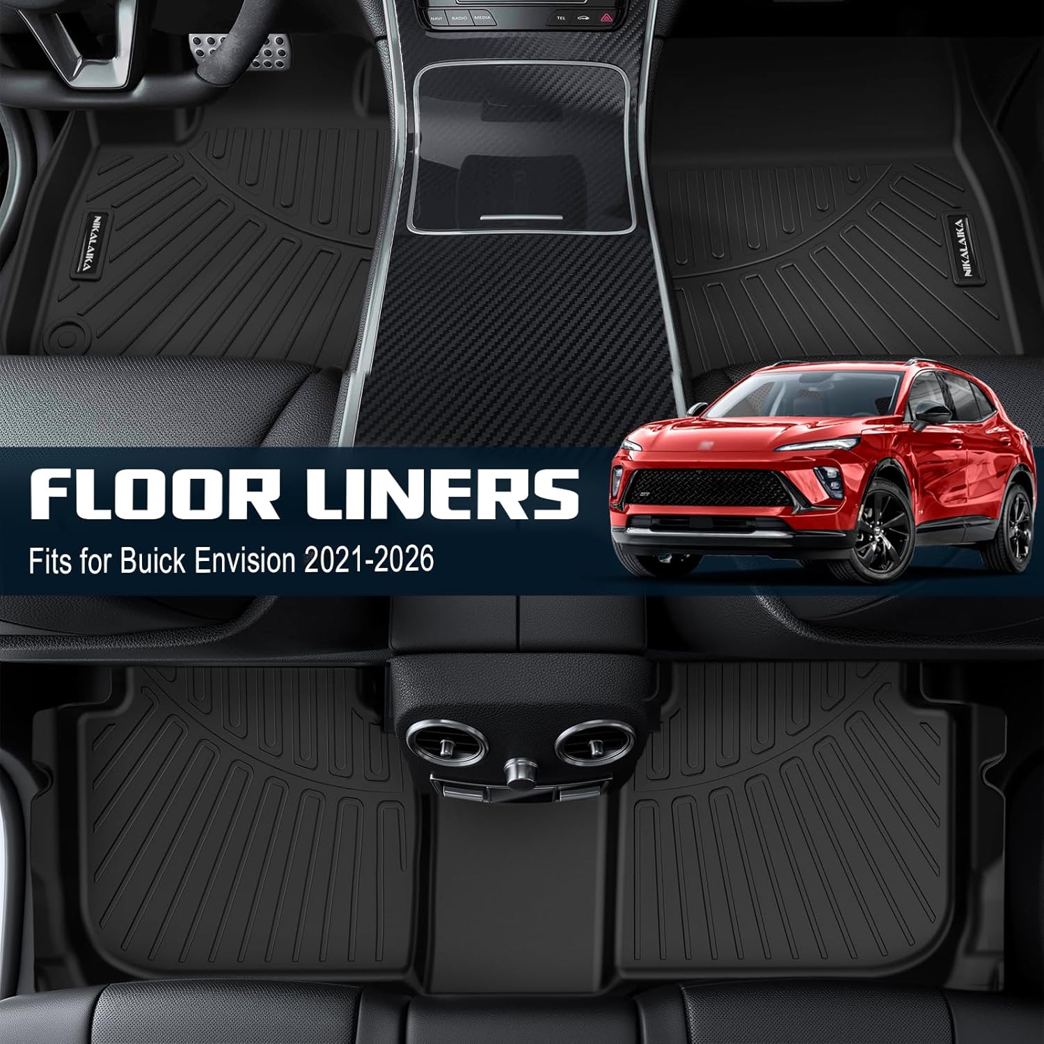 Floor Mats for 2021-2024 2025 2026 Buick Envision All Weather Protection TPE Rubber Floor Liners for 2021-2026 Buick Envision Full Set Automotive Mat Accessories, Odorless Anti-Slip Black