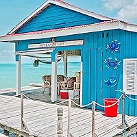 Vista 4 de Weibefee Decoración de pared de metal para pared, pulpo, cangrejo, mantarraya, océano náutico costero, decoración para el día de la madre, 9