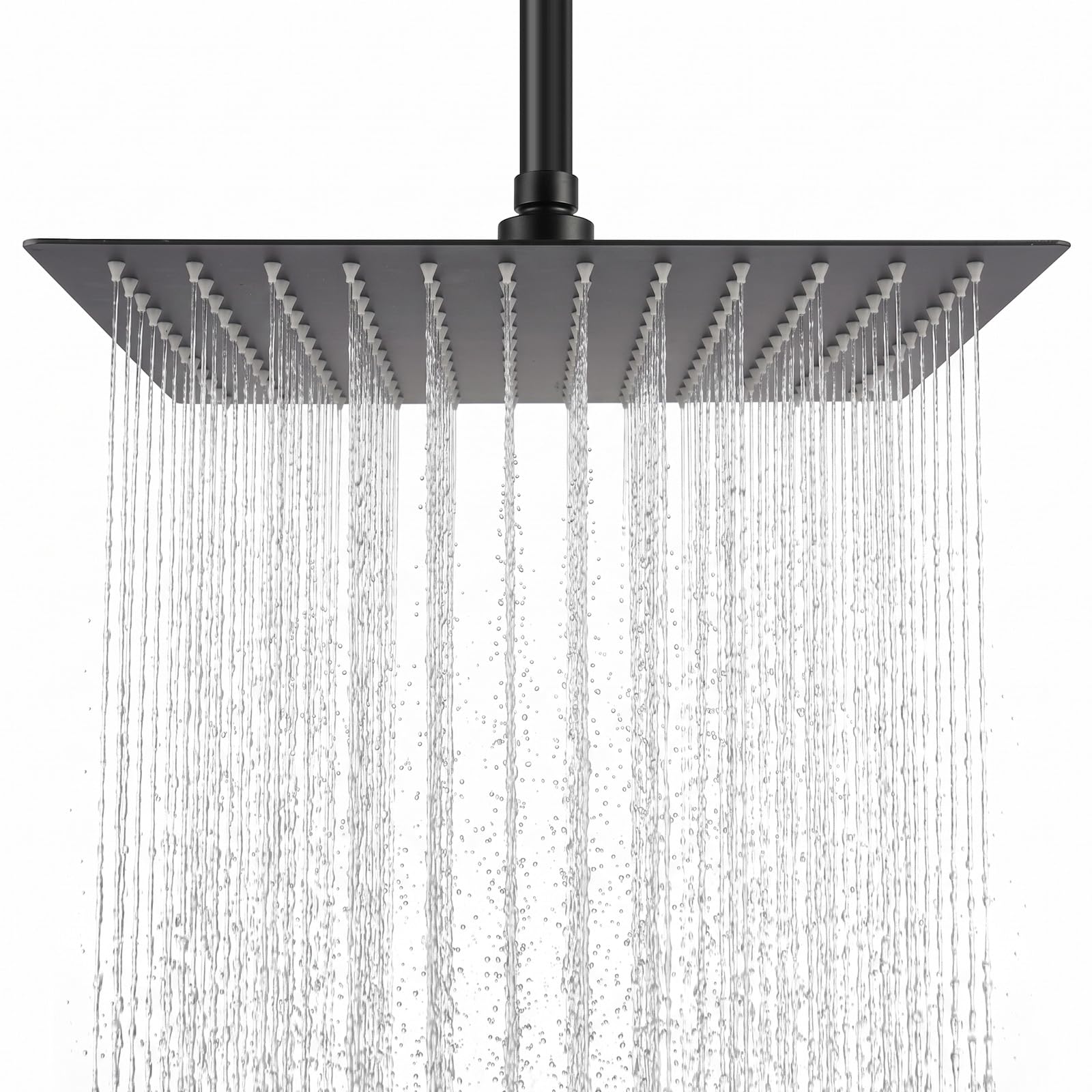 EVERGOODS 12 Inch Square Rain Shower Head – Ultra Thin Stainless Steel High Pressure Showerhead, Large Top Spray with Silicone Nozzles & Standard Fitting, Bathroom Overhead Shower (Black)