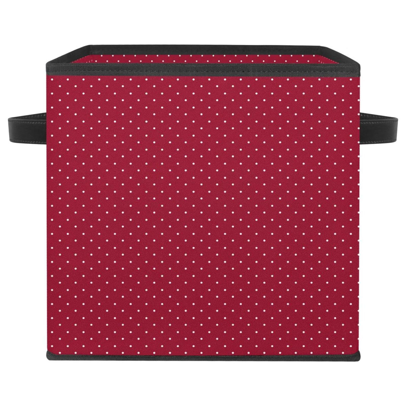 Boîte de rangement cube en tissu rouge à pois blancs pliable avec poignées pour étagère