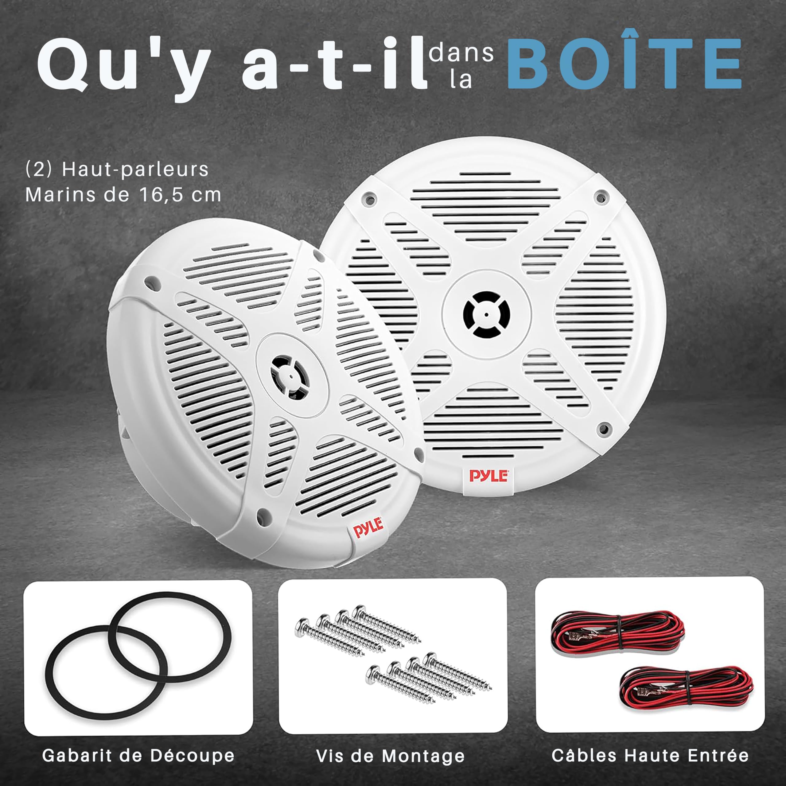Pyle Haut-Parleur Marin 16,5 cm 2 Voies – Enceintes Étanches IPX4 600W pour Bateau et Extérieur, Design Bas Profil, Paire Blanche