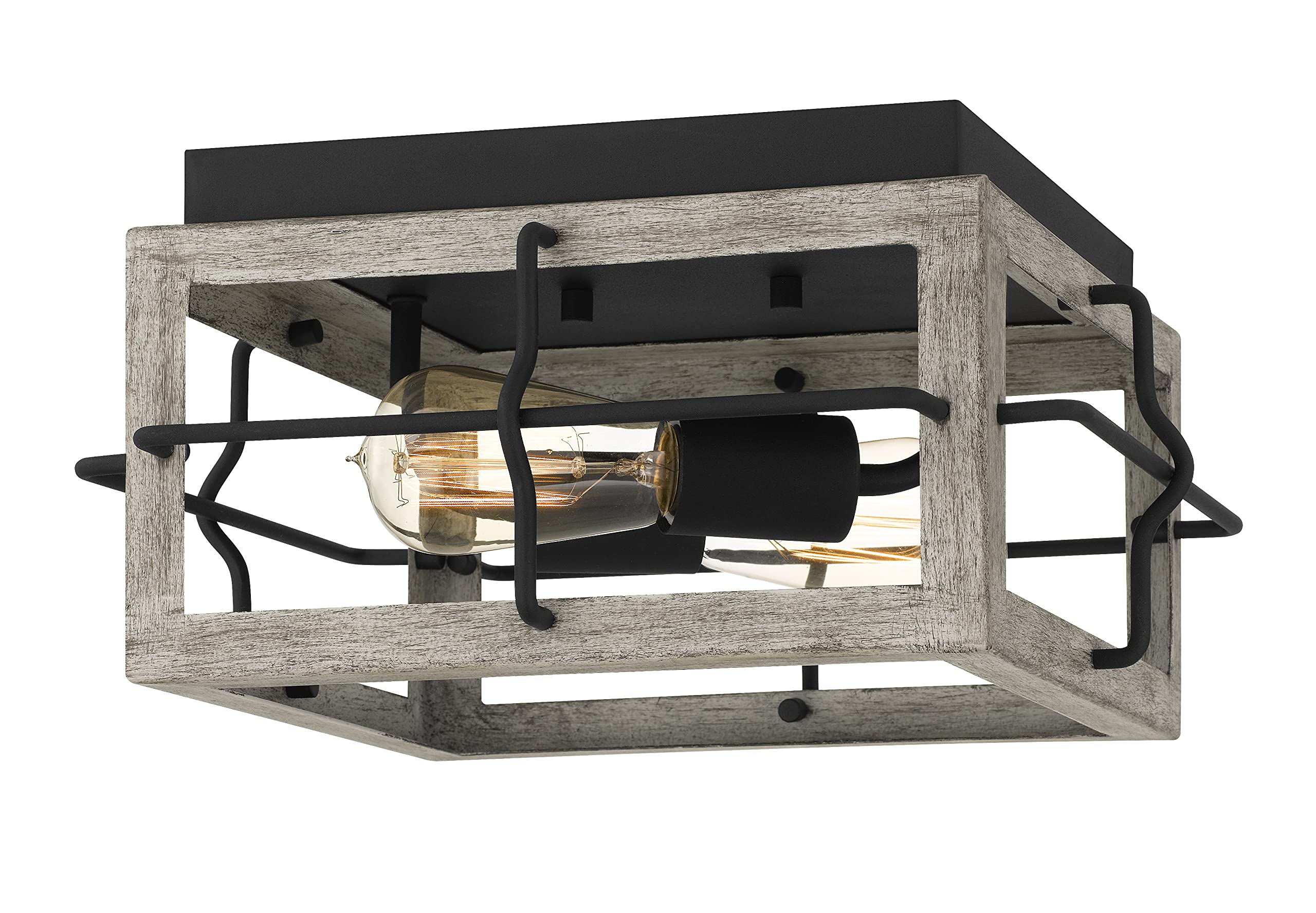 Tawson Amos Modern Farmhouse 2-Light Flush Mount Ceiling Light Fixture with Light Wood Shade for Hallway, Entryway, Dining Room, Bedroom, Garage, Kitchen Island, Living Room Bulbs Not Included