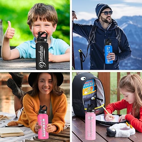 Miniatura 5 de Botellas de agua personalizadas a granel, botella aislada de acero inoxidable con popote grabado con el nombre del logotipo para la escuela,