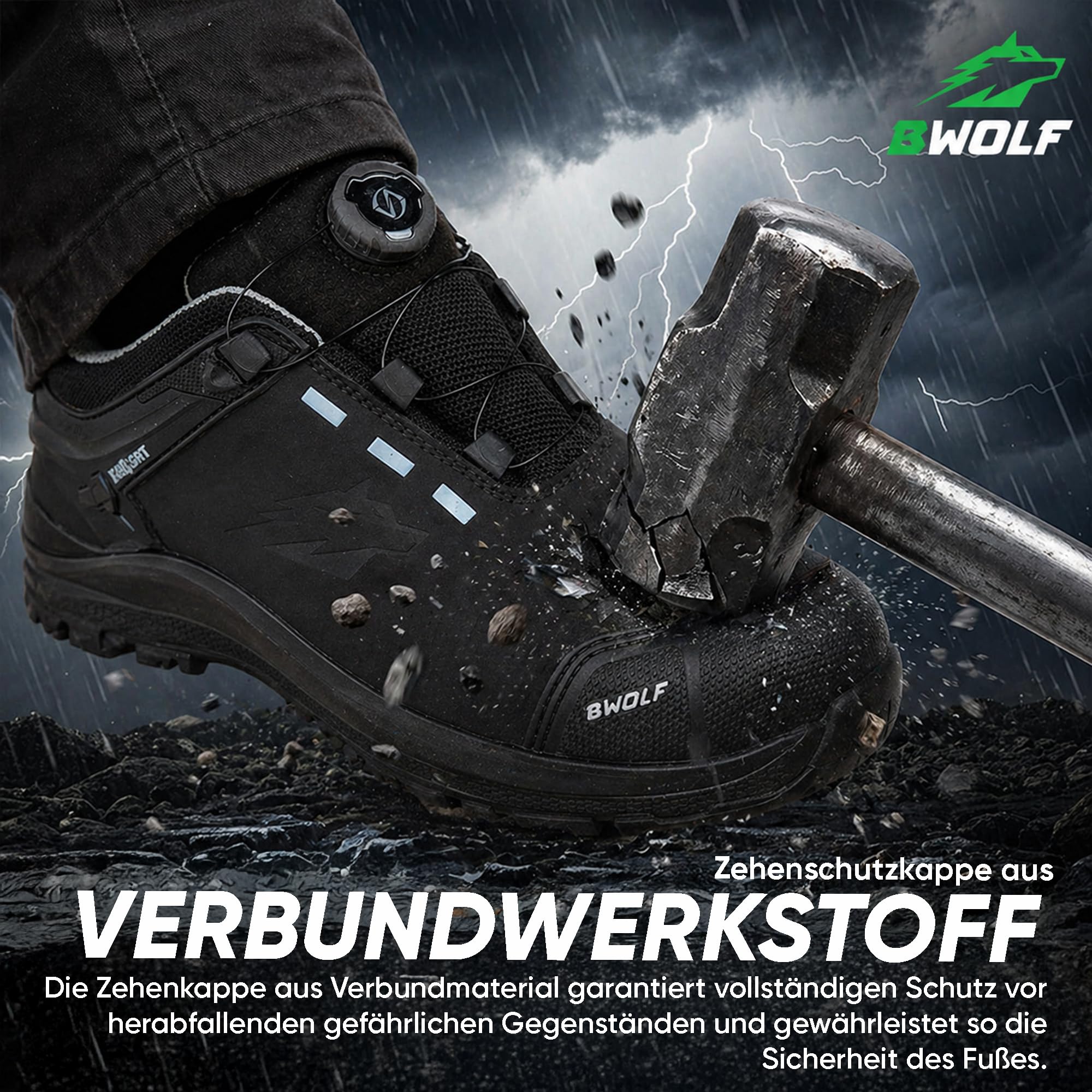 BWOLF Defender FIT S3S Sicherheitsschuhe Herren Damen – Leichte Sicherheitsschuhe S3, Wasserdicht, Metallfrei, Kompositkappe