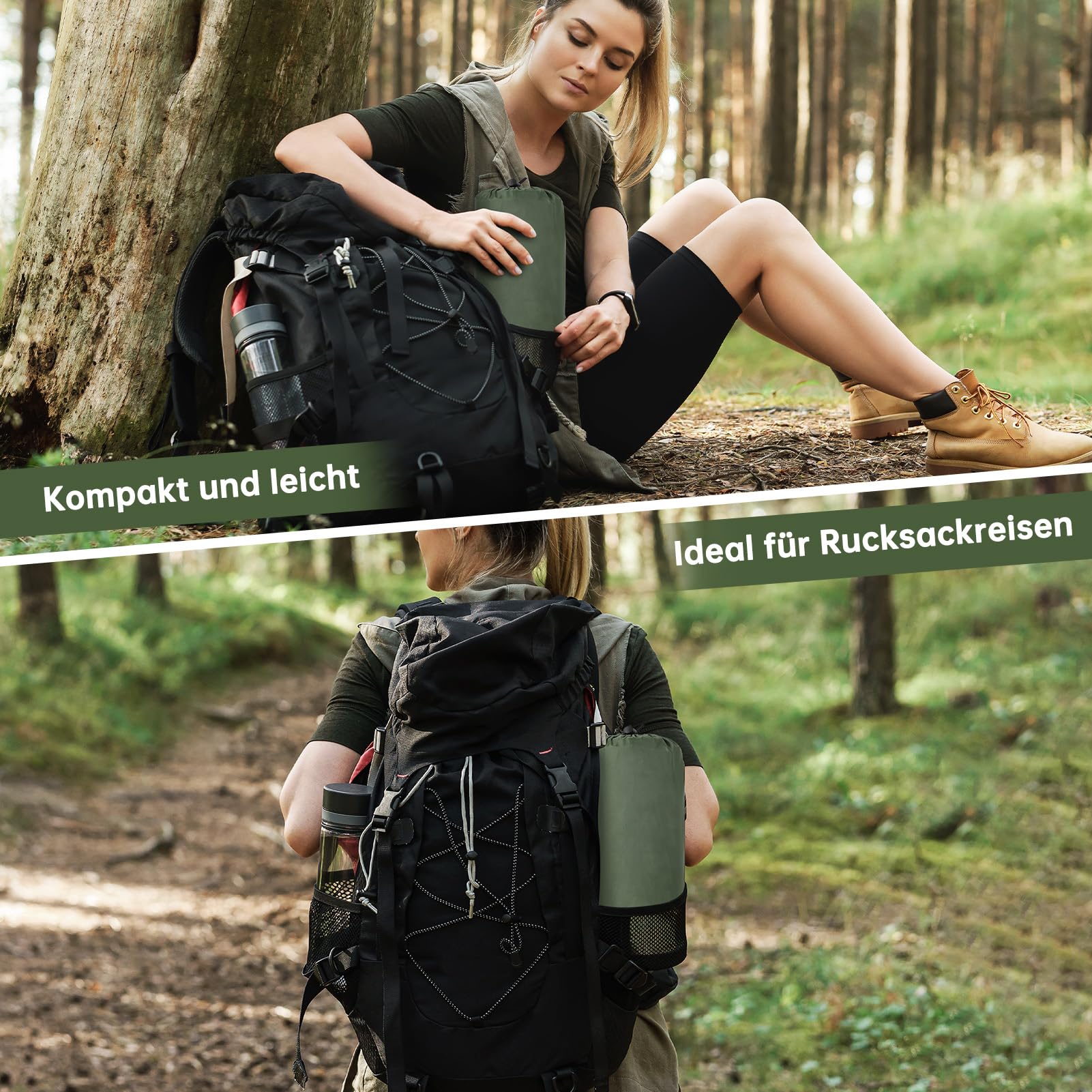 HAUSPROFI Isomatte Camping, Ultraleicht Camping Luftmatratze mit Fußpumpe & Kissen, Aufblasbare Matratze Kompakte und Leichte, Campingmatte für Wandern Strand Outdoor, Grün