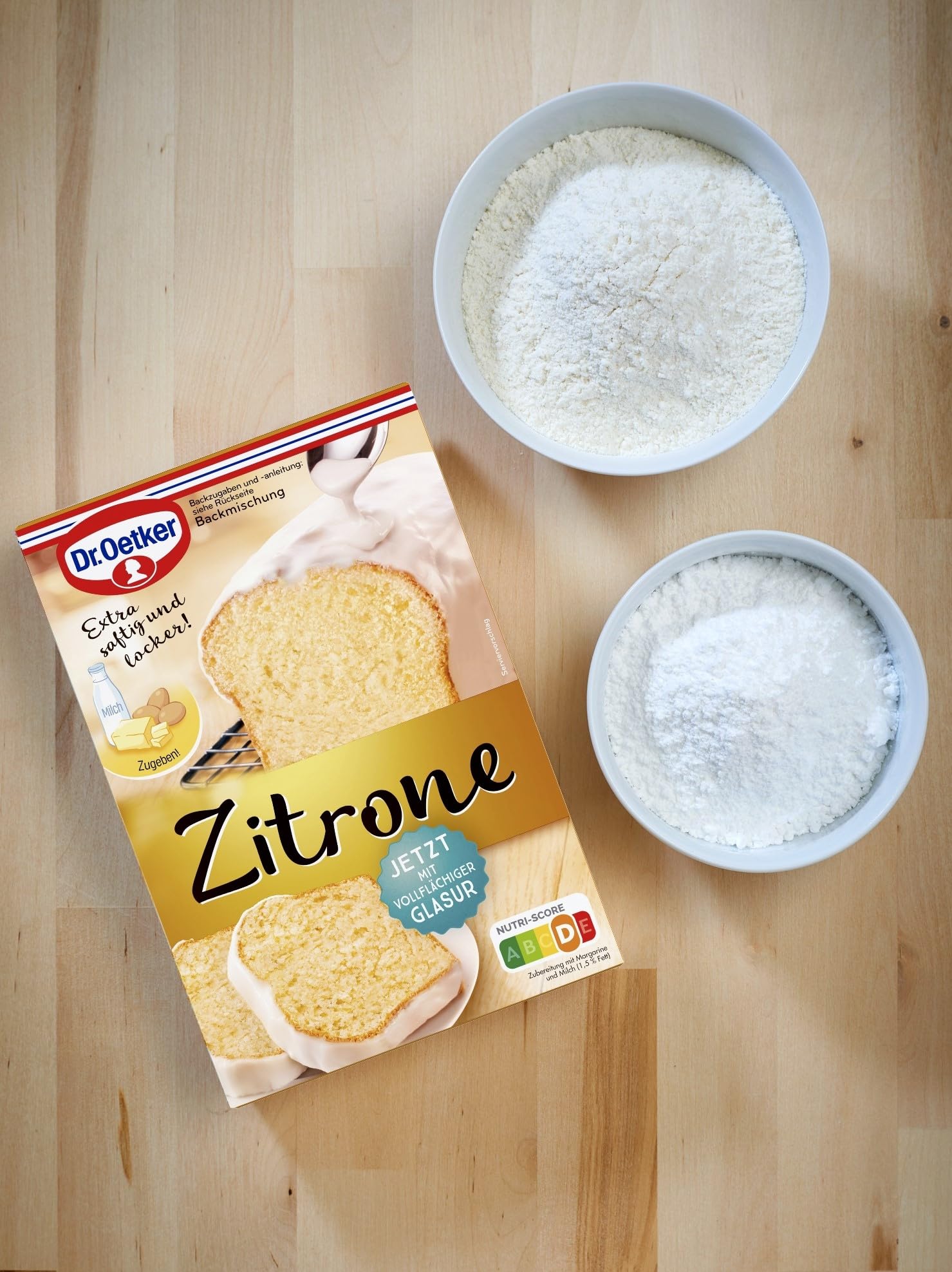Dr. Oetker Zitronen Kuchen, 4 x 485 g, Backmischung für Zitronen-Rührkuchen, gelingsicheres Zubereiten von Zitronenkuchen, mit Zuckerglasur, vegetarisch