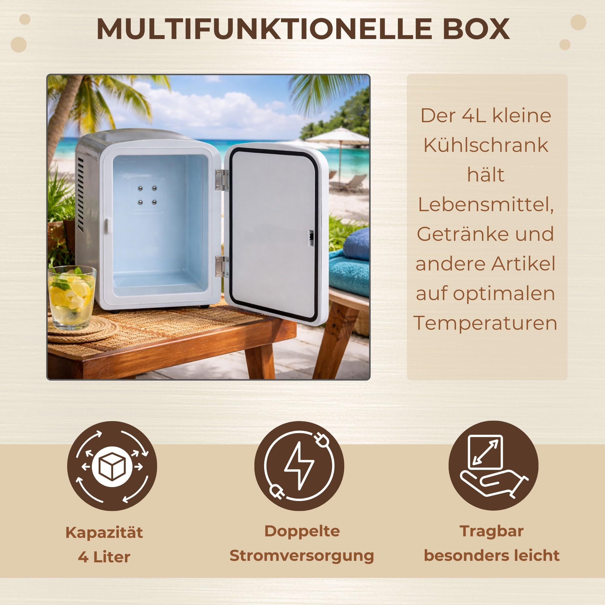 Gino Gelati 4 Liter 2 in 1 Mini Kühlschrank Kühlbox Warmhaltebox Campingkühlschrank 12 & 220 Volt, kühlt bis 25°C unter Umgebungstemperatur