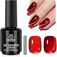 beetles Gel Polish Esmalte em gel vermelho rubi para olhos de gato – 15 ml, esmalte de gel com glitter vermelho, efeito de brilho magnético, efeito de imersão UV francês, design de arte de unhas