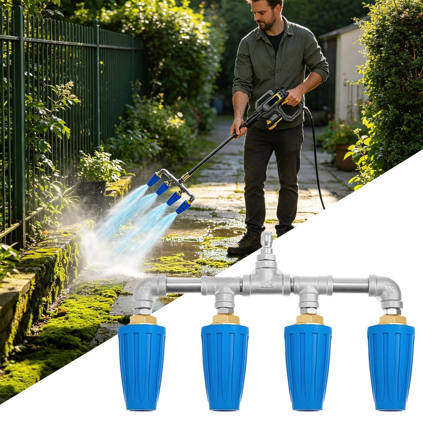 Boquilla Hidrolavadora Cuádruple Arandela Ergonómica De Acero Inoxidable | Boquilla Rociadora De Manguera De Conexión Rápida Para Lavado Coches Jardinería Riego Jardines Casa Balcón Patio Garaje L
