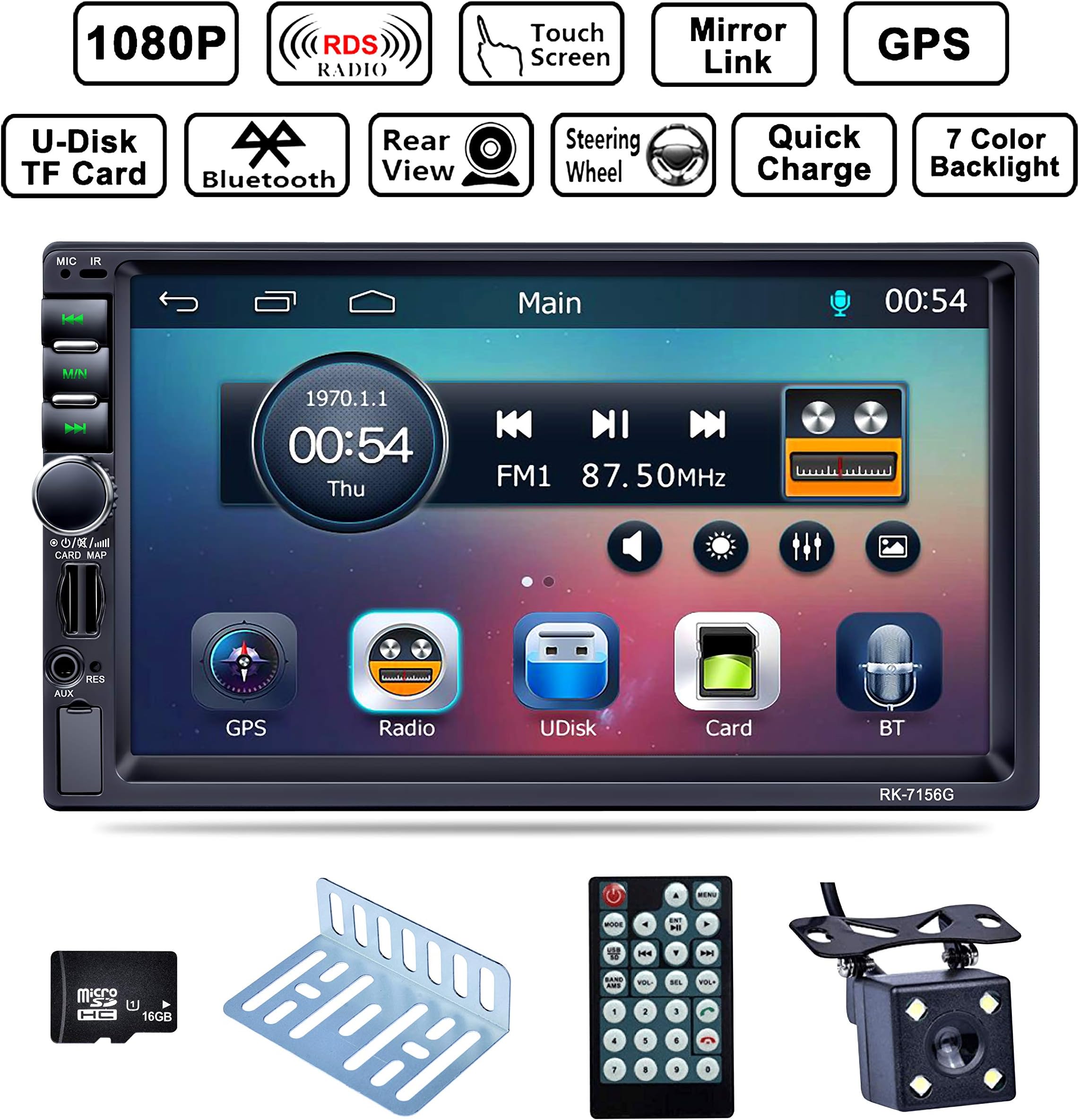 Bluetooth Car Radio, Auto Radio Dual 2 Din Car Stereo Screen Bluetooth 7 '' GPS Navigation Touch MP5/TF/SD/USB/Media Player Steering Wheel Control/FM/AM/RDS Tuner and HD Radio,Black