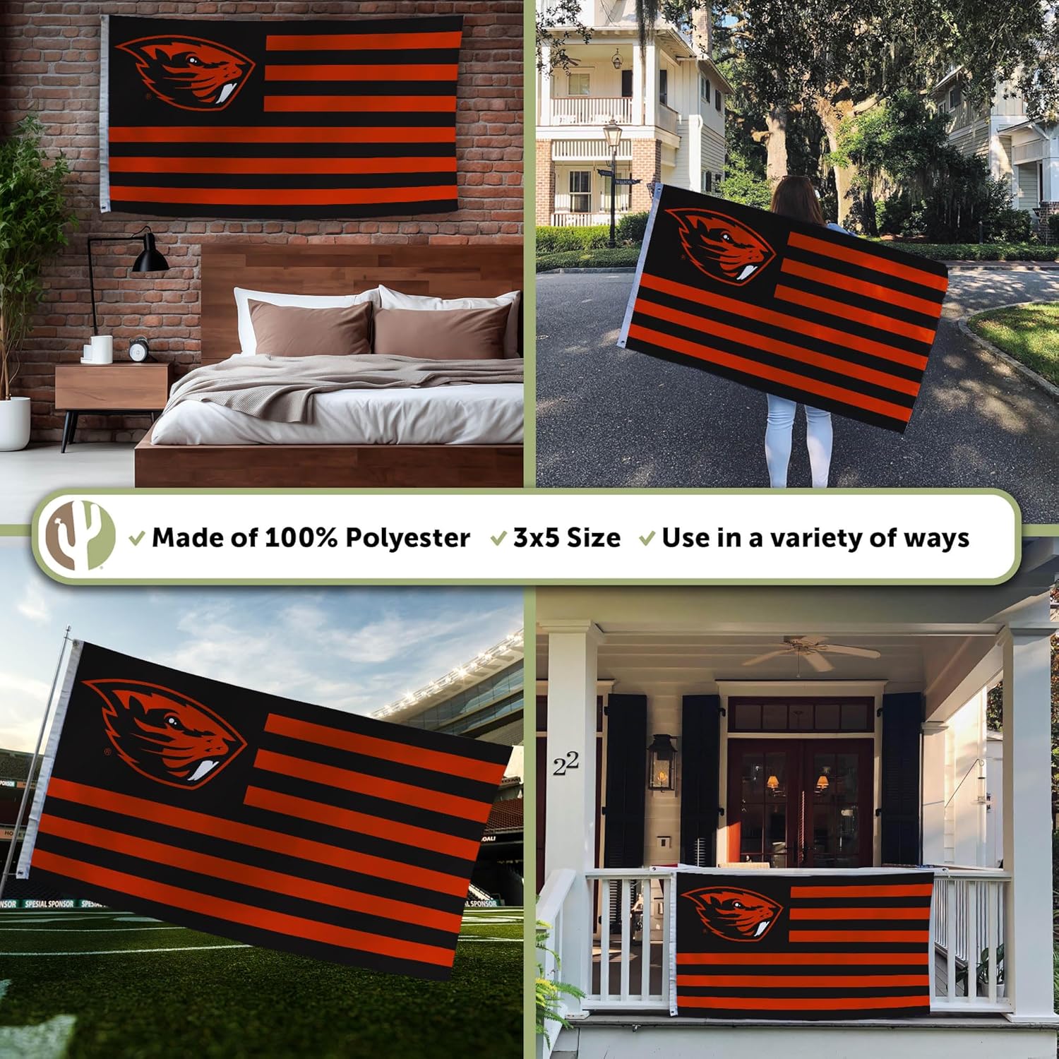 Desert Cactus Oregon State University Flag OSU Beavers Banners 100% Polyester Indoor Outdoor 3x5 feet Flags (Nation) - Image 3