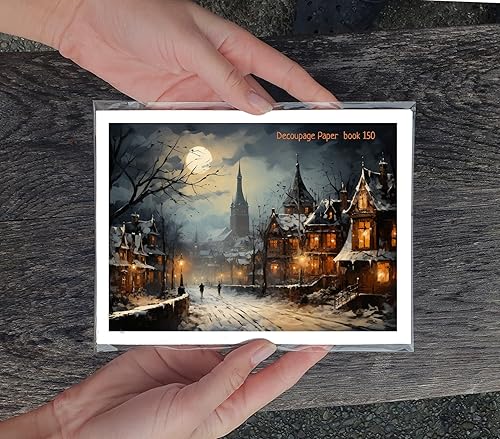 Miniatura 3 de Decoupage - Paquete de papel (35 hojas de 6 x 8 pulgadas), aldeas victorianas frías de invierno y cielos nocturnos increíbles, Navidad, FLONZ,